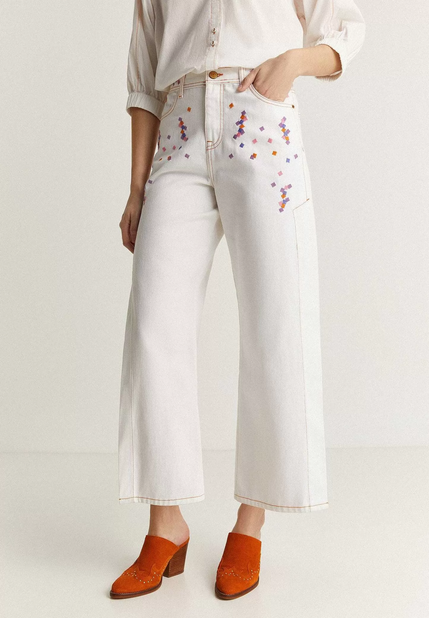 Cheap Scalpers Jeans Culotte Detalles Bordados